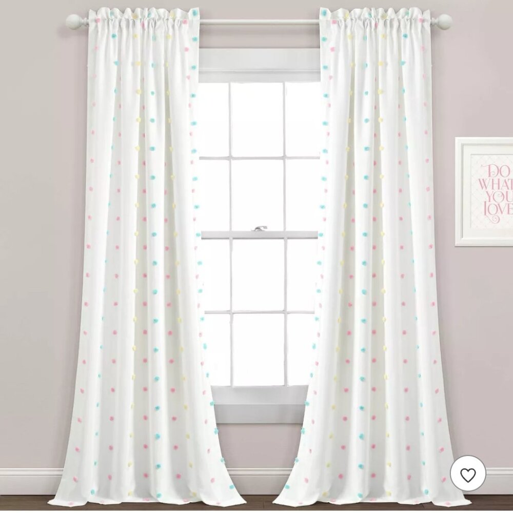 NEW Lush Decor Rainbow Tufted Dot One Window Panel Semi Sheer Curtain Rod Pocket